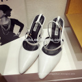 2016black white buckle slingback pointed toe ladies shoes